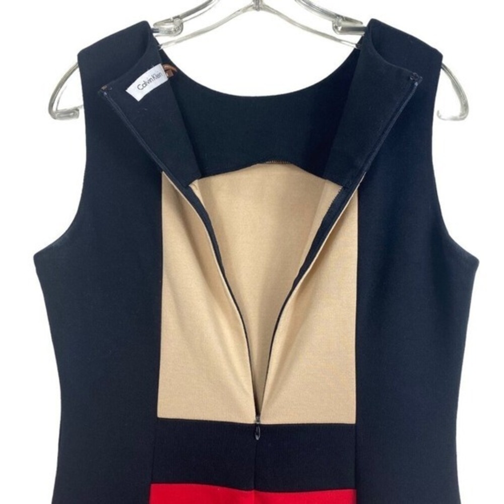 Calvin Klein‎ Colorblock Sheath Dress Size 6 Sleeveless Black Red Beige  Office - Picture 9 of 11